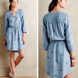 Anthropologie Holding Horses Riley chambray leaf print Dress